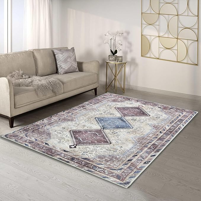 Fame Living Washable Area Rug. Modern Farmhouse. Vintage. Turkish. Bohemian. Distressed. Oriental. Traditional. Rugs for Living Room. Dining. Bedroom. Office. Entryway. Foyer. (863TT, 5'9 x 8'9)