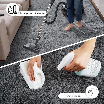 Fluffy Rug Shaggy Area Rug, Dark Grey 3x5 Area Rugs for Bedroom, Small Bedside Rug, Soft Fluffy Shaggy Entryway Throw Rugs for Living Room Bedroom Kids Room Home Decor
