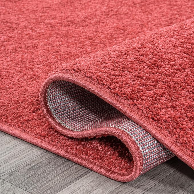 Eyely UES100E-6 Supersoft Haze Solid Low-Pile Indoor Area Rug, Coastal, Bohemian, Minimalist, Classic, Casual for Bedroom,Kitchen,Living Room,Non Shedding,Easy-Washing, Red, 6 X 9