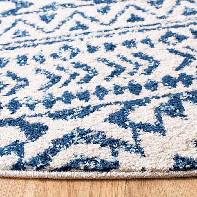 SAFAVIEH Tulum Collection Area Rug - 11' Round, Ivory & Navy, Moroccan Boho Tribal Design, Non-Shedding & Easy to Clean, Ideal for Living Room, Bedroom, Dining Space (TUL272D)