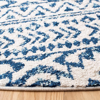 SAFAVIEH Tulum Collection Area Rug - 3' Round, Ivory & Navy, Moroccan Boho Tribal Design, Non-Shedding & Easy to Clean, Ideal for Entryway, Foyer, Accent Space, Bedroom (TUL272D)