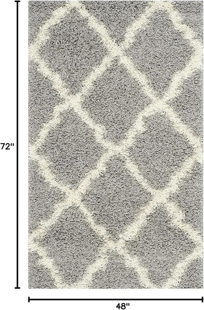 SAFAVIEH Dallas Shag Collection Accent Rug - 4' x 6', Grey & Ivory, Trellis Design, Non-Shedding & Easy Care, 1.5-inch Thick Ideal for High Traffic Areas in Entryway, Living Room, Bedroom (SGD257G)