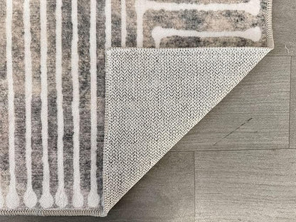 GLN Rugs Contemporary Collection - Machine Washable Area Rug, Contemporary Washable, Non Slip, Low Pile Chenille Rug, Living Room, Bedroom, Kitchen Rug (8' x 10' Lines Cream)