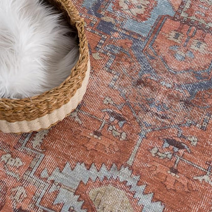 Bloom Rugs Washable 3' x 5' Rug - Terracotta/Blue Traditional Area Rug for Living Room, Bedroom, Dining Room, and Kitchen - Exact Size: 3' x 5'