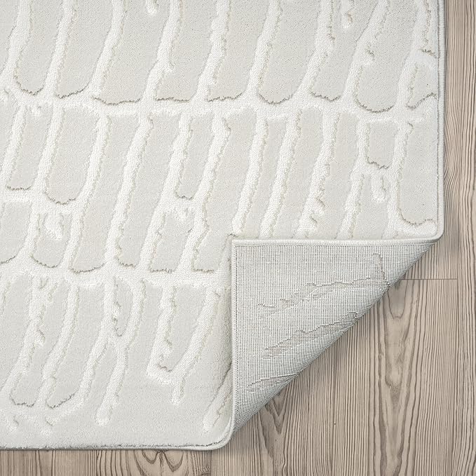 Abani Cream Area Rug for Living Room, Bedroom - Pebble Pattern - 4 x 6 - Durable & Easy to Clean