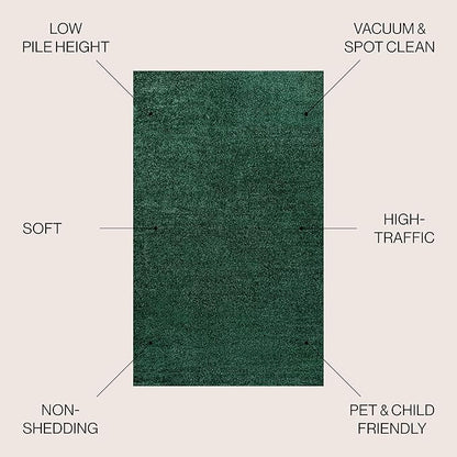 JONATHAN Y Haze Solid Low-Pile Emerald Indoor Area Rug 4x6, Coastal,Bohemian,Minimalist,Classic, Easy-Cleaning for Living Room,Bedroom,Kitchen,Pet Friendly,Non-Shedding (SEU100L-4)