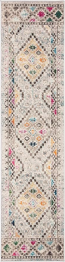 SAFAVIEH Madison Collection Runner Rug - 2'2" x 12', Grey & Yellow, Boho Diamond Distressed Design, Non-Shedding & Easy Care, Ideal for High Traffic Areas in Living Room, Bedroom (MAD418F)
