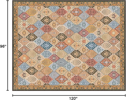 Phantoscope Washable Area Rug 8'x10' Non-Slip, Vintage Boho Rugs for Living Room, Bedroom, Dining Room, Distressed Moroccan Mosaic Diamond Pattern, Low-Pile Foldable Floor Carpet, Terracotta/Rust
