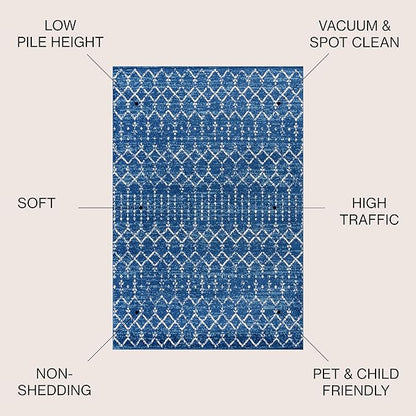 JONATHAN Y Boho Vintage Diamond Blue/White Indoor Area Rug 4X6 ft, Moroccan Hype for Living Room, Bedroom, Kitchen, Office, Easy-Cleaning, High Traffic, Pet-Friendly, Non-Shedding (MOH101A-4)