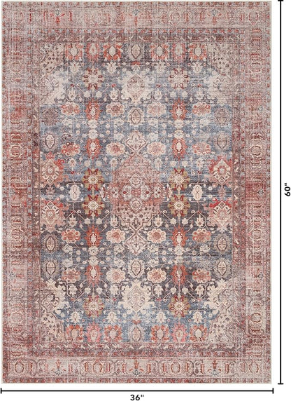 Kuden 3x5 Small Rug, Machine Washable, Non-Slip Backing, Vintage Style, Soft, Low Pile, Area Rugs for Entryway Kitchen Indoor Entrance