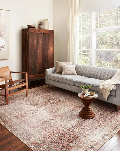 Loloi Layla Collection LAY-11 Cinnamon/Sage 3'-6" x 5'-6" .13" Thick Accent Rug, Soft, Durable, Vintage Inspired, Distressed, Low Pile, Non-Shedding, Easy Clean, Printed, Living Room Rug