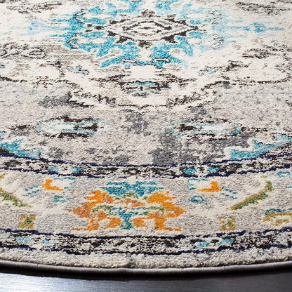 SAFAVIEH Monaco Collection Area Rug - 11' Round, Grey & Light Blue, Boho Chic Medallion Distressed Design, Non-Shedding & Easy Care, Ideal for High Traffic Areas in Living Room, Bedroom (MNC243G)