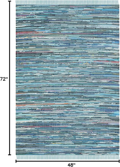 SAFAVIEH Rag Rug Collection Accent Rug - 4' x 6', Blue & Multi, Handmade Boho Stripe Cotton, Ideal for High Traffic Areas in Entryway, Living Room, Bedroom (RAR121B)