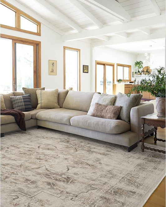 RUGGABLE Washable Vintage Area Rug – Sarrah Hazel 8x10, Stain-Resistant, Non-Slip – Large Machine Washable Rugs for Living Room, Bedroom, Hallway, Entryway & Office–with Cushioned Pad