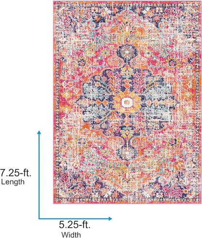 Livabliss Odelia Vintage Bohemian Area Rug,5'3" x 7'3",Pink/Orange