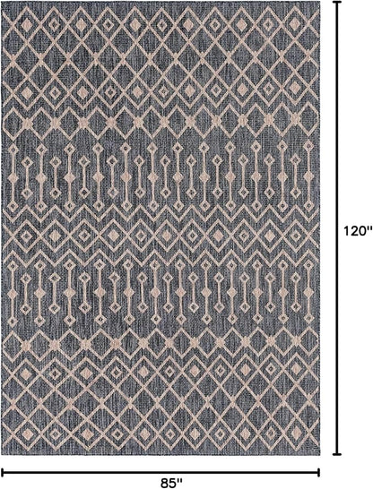 Unique Loom Outdoor Trellis Collection Area Rug - Tribal Trellis (7' 1" x 10' Rectangle, Charcoal Gray/ Natural)