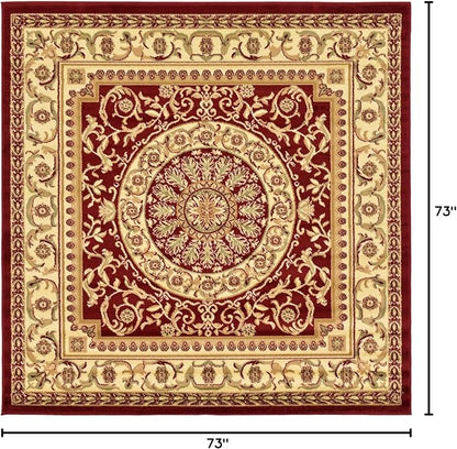 Unique Loom Versailles Collection Traditional Classic Medallion Floral Motif Area Rug (6' 0 x 6' 0 Square, Burgundy/ Ivory)
