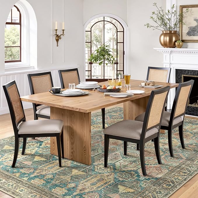 Bavni Washable Rug 5x7 Area Rug for Living Room Bedroom Dining, Washable Vintage Print Carpet, Ultra-Thin Low Pile Lightweight Rug with Non Slip Backing, Multi Green