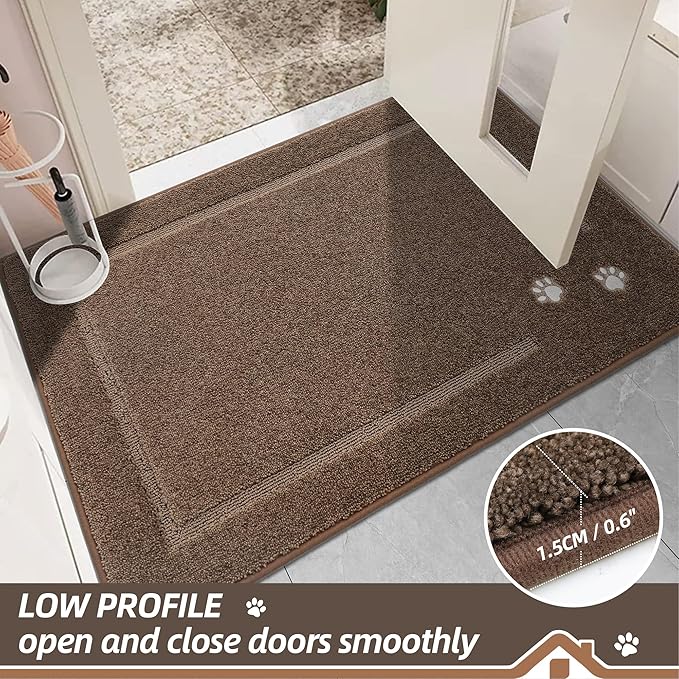 BEQHAUSE Dog Door Mat for Muddy Paws 32"x70" Dirt Trapper Absorbent Doormat Non Slip Entryway Rugs Washable Stain Resistant Welcome Floor Mat Soft Low-Profile for Front Back Door, Brown
