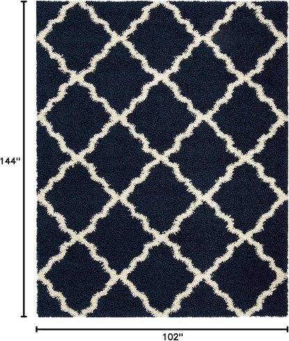 SAFAVIEH Dallas Shag Collection Area Rug - 8'6" x 12', Navy & Ivory, Trellis Design, Non-Shedding & Easy Care, 1.5-inch Thick Ideal for High Traffic Areas in Living Room, Bedroom (SGD257N)