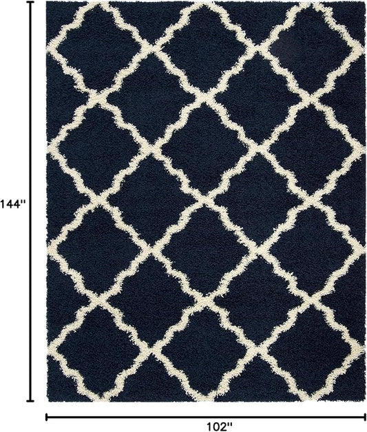 SAFAVIEH Dallas Shag Collection Area Rug - 8'6" x 12', Navy & Ivory, Trellis Design, Non-Shedding & Easy Care, 1.5-inch Thick Ideal for High Traffic Areas in Living Room, Bedroom (SGD257N)