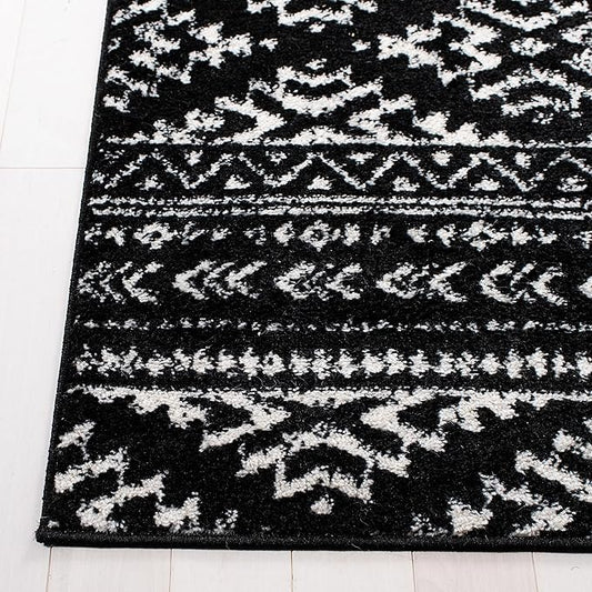 SAFAVIEH Tulum Collection Accent Rug - 2' x 5', Black & Ivory, Moroccan Boho Tribal Design, Non-Shedding & Easy to Clean, Ideal for Front Door, Kitchen, Entryway, Foyer (TUL272Z)