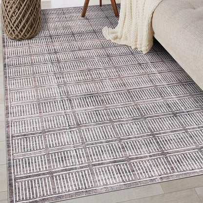 Rugshop Bohemian Stripe Lines Washable Non Slip Area Rug 3' x 5' Brown