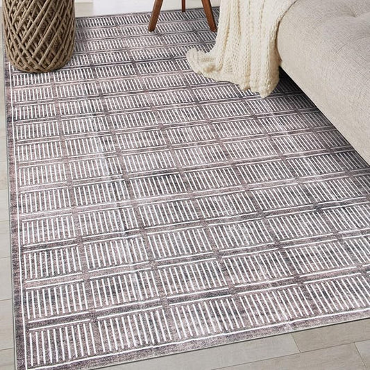 Rugshop Bohemian Stripe Lines Washable Non Slip Area Rug 3' x 5' Brown