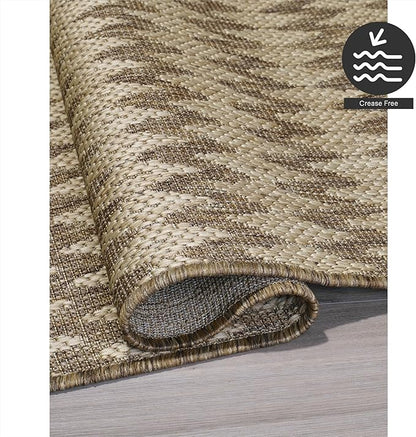 FH Home Flat Woven Outdoor Rug - Waterproof, Easy to Clean, Stain Resistant - Premium Polypropylene Yarn - Geometric - Patio, Deck, Porch, Balcony, Laundry Room - Giza - Sand - 3ft 11 in x 5ft 6in