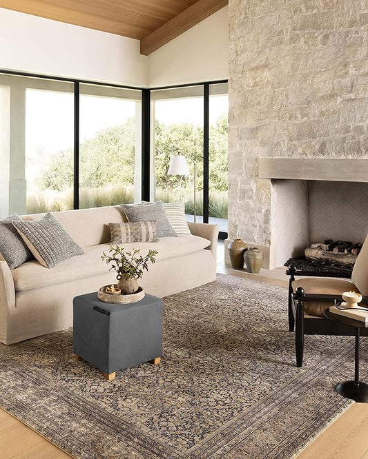 Loloi Amber Lewis Morgan Collection MOG-03 Denim/Multi 5'-0" x 7'-0" 38" Thick Area Rug feat. CloudPile, Neutral, Room Décor, Vintage Inspired, Livingroom, Bedroom, Dining Area
