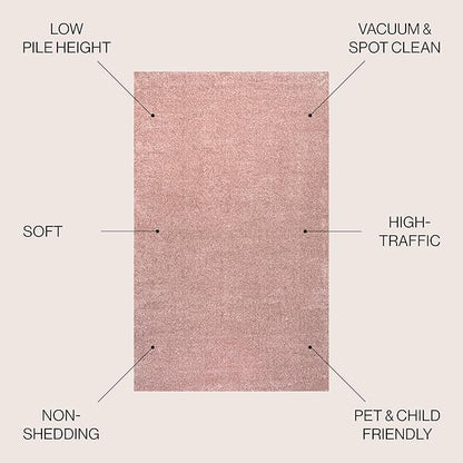 JONATHAN Y Haze Solid Low-Pile Pink Indoor Area Rug 4x6, Coastal,Bohemian,Minimalist,Classic, Easy-Cleaning for Living Room,Bedroom,Kitchen,Pet Friendly,Non-Shedding (SEU100P-4)