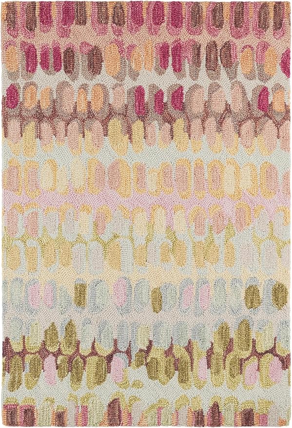 Dash & Albert Paint Chip Stone Hand Micro Hooked Wool Rug, 8.5 X 11.5 Feet, Pink/Blue Geometric Pattern