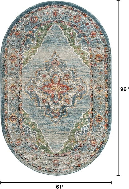 Unique Loom Isabella Collection Area Rug - Rossellini (5' 1" x 8' Oval, Blue/ Beige)