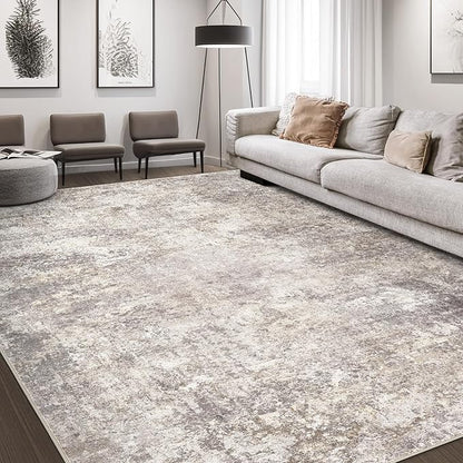 Area Rug Living Room Rugs - 7x10 Washable Large Soft Indoor Neutral Modern Abstract Low Pile Rug Carpet for Bedroom Dining Room Farmhouse Home Office - Brown