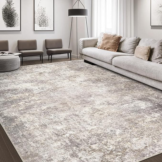 Area Rug Living Room Rugs - 7x10 Washable Large Soft Indoor Neutral Modern Abstract Low Pile Rug Carpet for Bedroom Dining Room Farmhouse Home Office - Brown