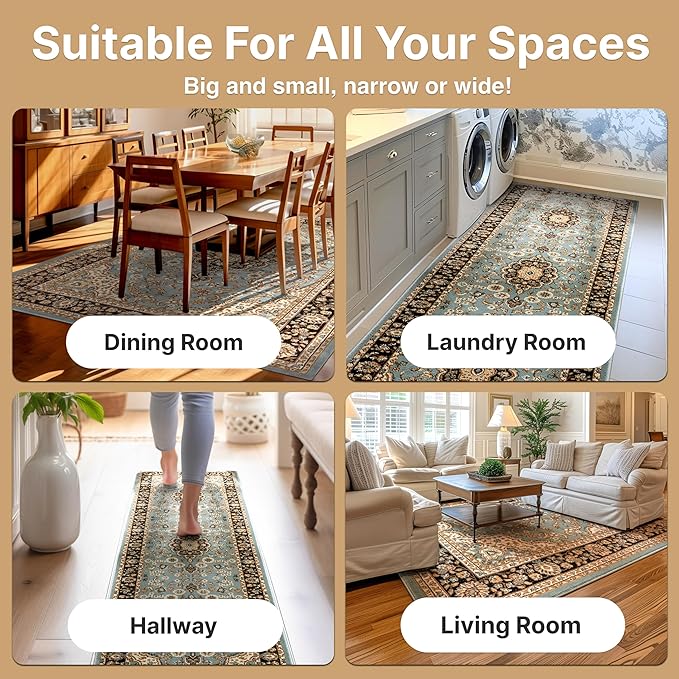 Well Woven Barclay Collection Medallion Kashan Light Blue 8x10 Area Rug - for Living Room, Bedroom, and Dining Room
