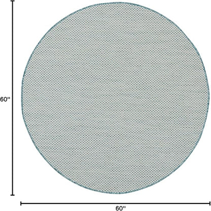 Nourison Home Courtyard Ivory Aqua 5' x Round Area Rug - Easy Clean, Non Shedding, Bed Room, Living Room, Dining Room, Kitchen (5' x Round)