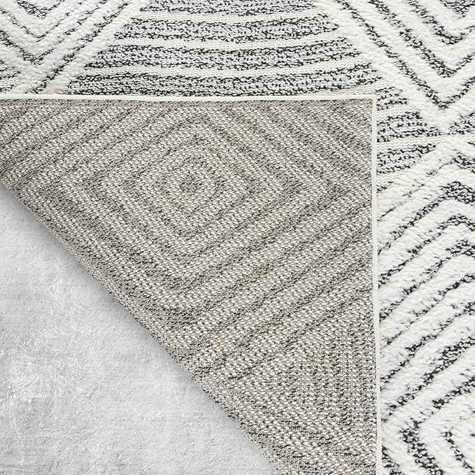 Antep Rugs Palafito 6x9 Geometric Shag Diamond High-Low Pile Textured Indoor Area Rug (Gray, 6'7" x 9')