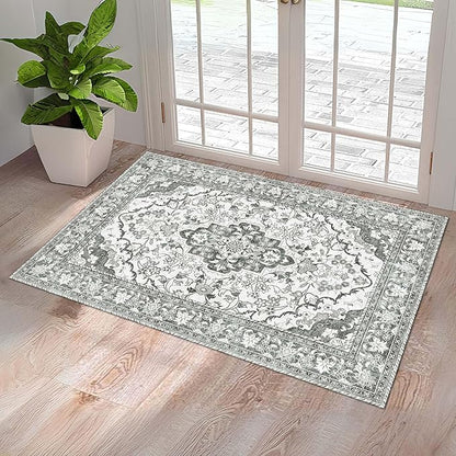 Washable Entryway Rug 3x5 | Non Slip Rug Runners for Hallways, Entryways, Kitchens, Bathrooms, Bedrooms | Ultra-Soft Flannel Carpet Kitchen Rug with Rubber Backing (Beige, 3x5)