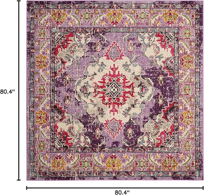 SAFAVIEH Monaco Collection Area Rug - 6'7" Square, Violet & Fuchsia, Boho Chic Medallion Distressed Design, Non-Shedding & Easy Care, Ideal for High Traffic Areas in Living Room, Bedroom (MNC243P)
