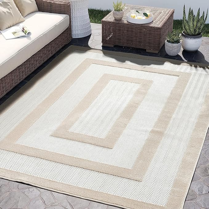 Abani Area Rugs - Modern Minimalist Pattern - Cream Rug for Living Room, Bedroom, Dining Room - Indoor/Outdoor - Easy to Clean - Non-Shedding - 5' x 8'