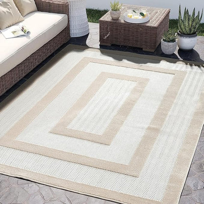Abani Area Rugs - Modern Minimalist Pattern - Cream Rug for Living Room, Bedroom, Dining Room - Indoor/Outdoor - Easy to Clean - Non-Shedding - 5' x 8'