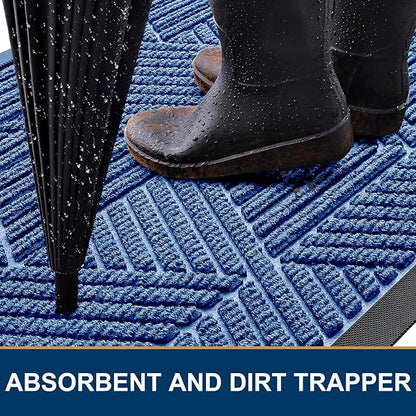 Kitinjoy Front Door Mat Outside Entrance, Sturdy Natural Dirt Trapper, Heavy Duty Rubber Doormat, Low Profile Non-Slip Backing, Easy Clean Floor Mat for Indoor Outdoor Entry, 29.5X17 Inch, Blue