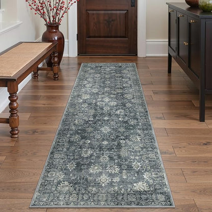 GENIMO Runner Rug 2x6 Non Slip Machine Washable Vintage Hallway Runner Rug, Low Pile Lightweight Rugs for Entryway, Hallway, Kitchen and Corridor, Ashen Taupe