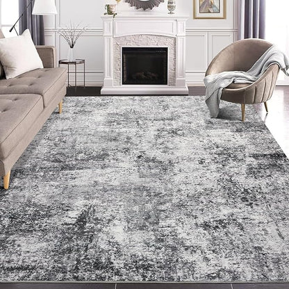 Area Rug Living Room Rugs - 7x10 Washable Large Soft Indoor Neutral Modern Abstract Low Pile Rug Carpet for Bedroom Dining Room Farmhouse Home Office - Grey