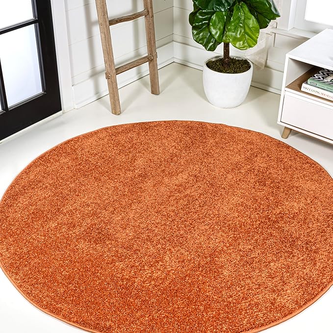 Eyely UES100M-8R Haze Solid Low-Pile Orange 8' Round Area Rug, Pet Friendly, Stain Resistant, Easy Cleaning, for Bedroom, Living Room, Kitchen
