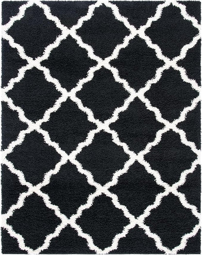 SAFAVIEH Dallas Shag Collection Area Rug - 6' x 9', Black & Ivory, Trellis Design, Non-Shedding & Easy Care, 1.5-inch Thick Ideal for High Traffic Areas in Living Room, Bedroom (SGD257Z)