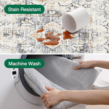 LUMI Washable Area Rug 8x10 for Living Room, Ultra Soft Stain Resistant Carpet with Non Slip Rubber Backing, Non-Shedding Low Pile Rugs for Bedroom, Dining Room, Indoor, Office