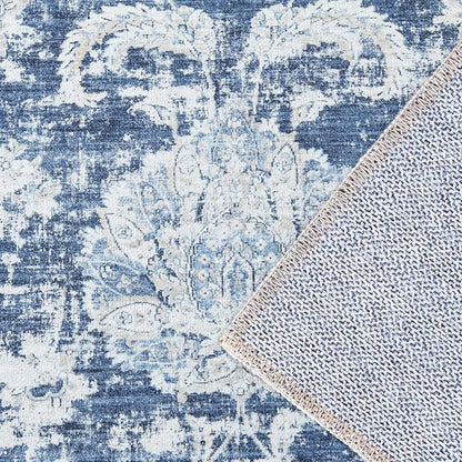 jinchan Fiora Hallway Runner Rug 3x10 Machine Washable Runner Rug Dark Blue Vintage Floral Design Non-Slip Low Pile Ultra-Thin for Kitchen Laundry Room Bedroom Farmhouse (3‘x10', Dark Blue)