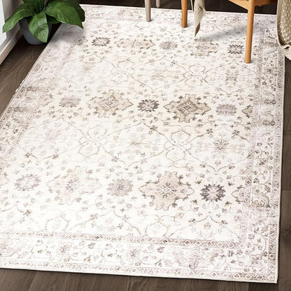 ReaLife Rugs Machine Washable Area Rug - Living Room Bedroom Bathroom Kitchen Entryway Office - Padded Low Pile Stain Resistant Premium - Boho Farmhouse Vintage - BEV - Beige 7'6" x 9'6"